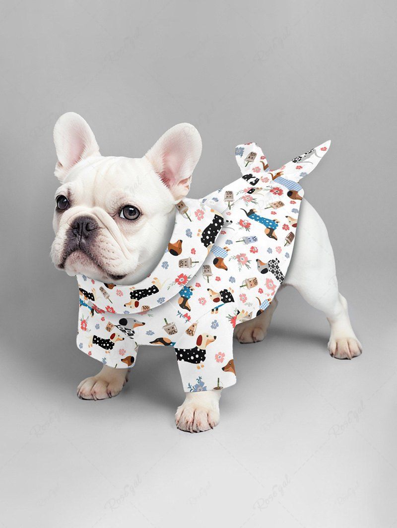 Pet's Plaid Spotted Dog Juice Floral Printed Button Shirt