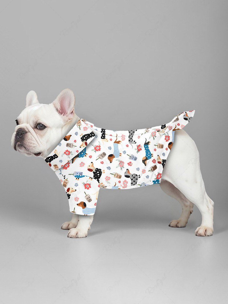 Pet's Plaid Spotted Dog Juice Floral Printed Button Shirt