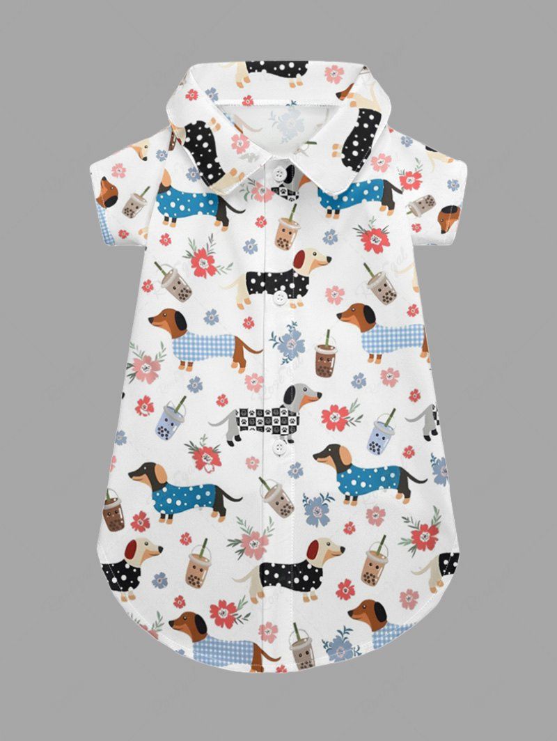 Pet's Plaid Spotted Dog Juice Floral Printed Button Shirt