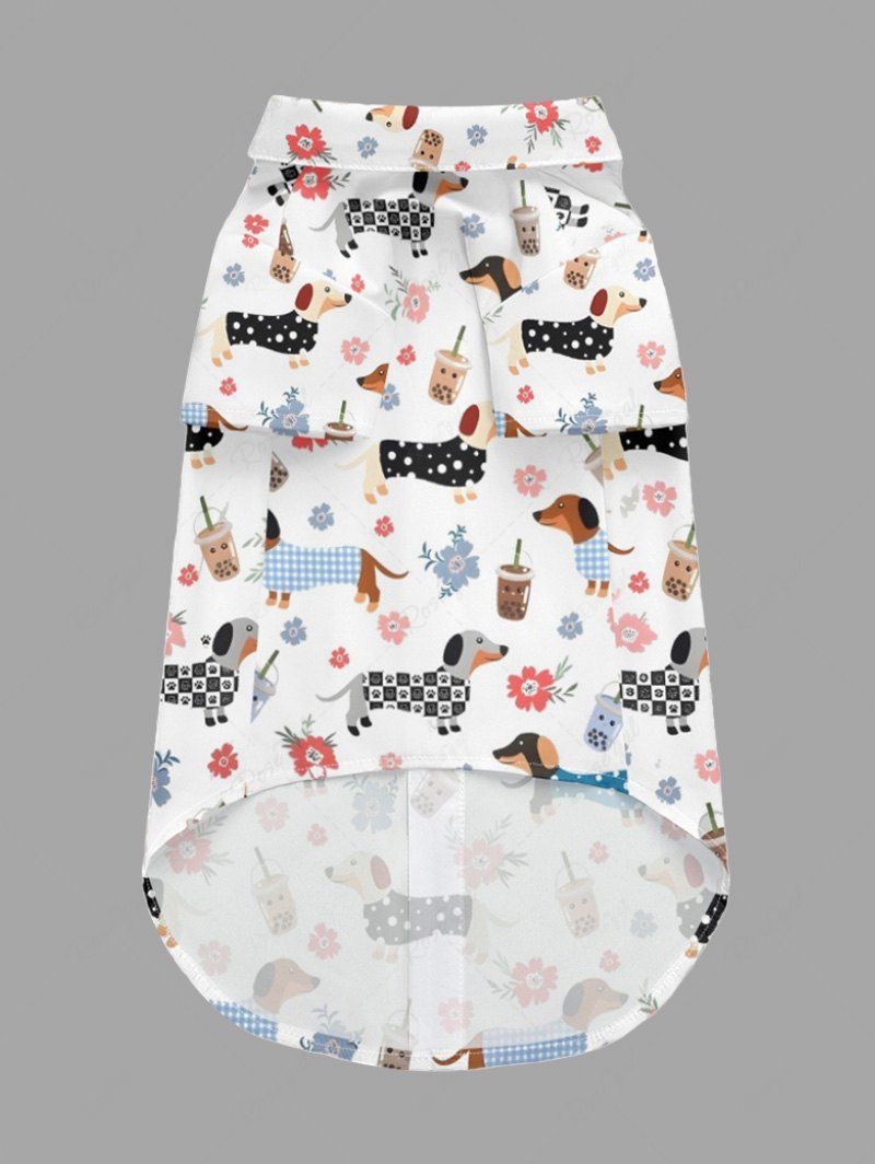 Pet's Plaid Spotted Dog Juice Floral Printed Button Shirt