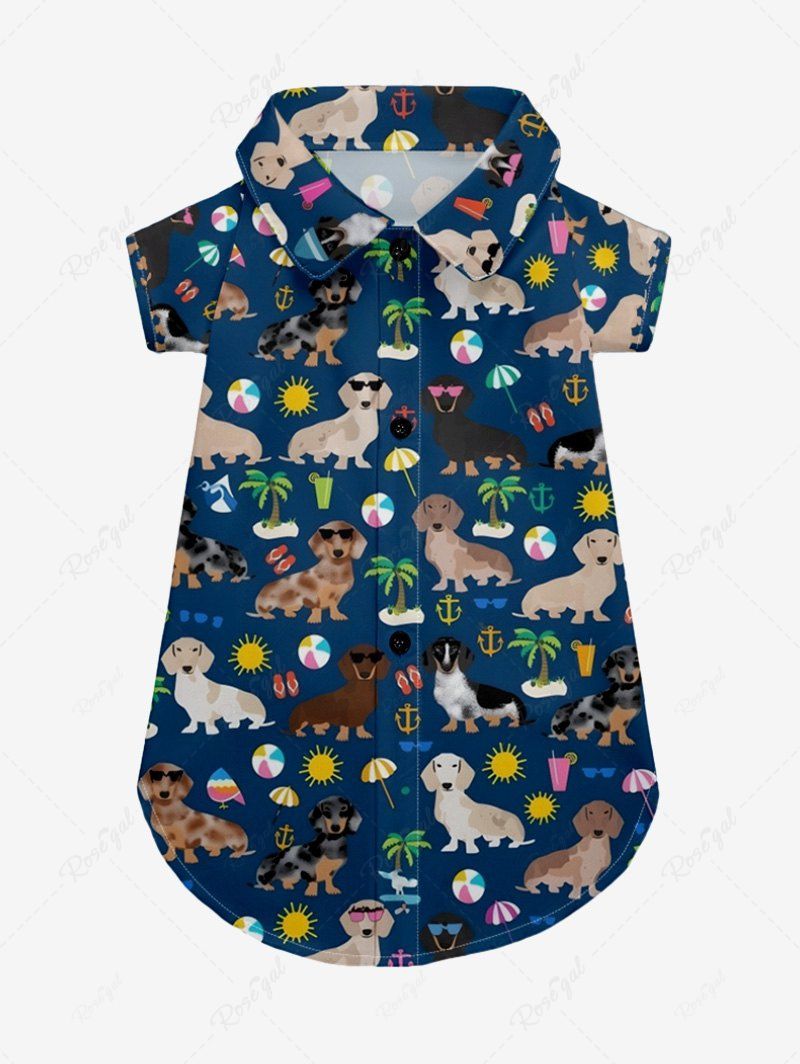 Pet's Coconut Tree Sun Juice Colorful Dog Printed Hawaii Button Shirt