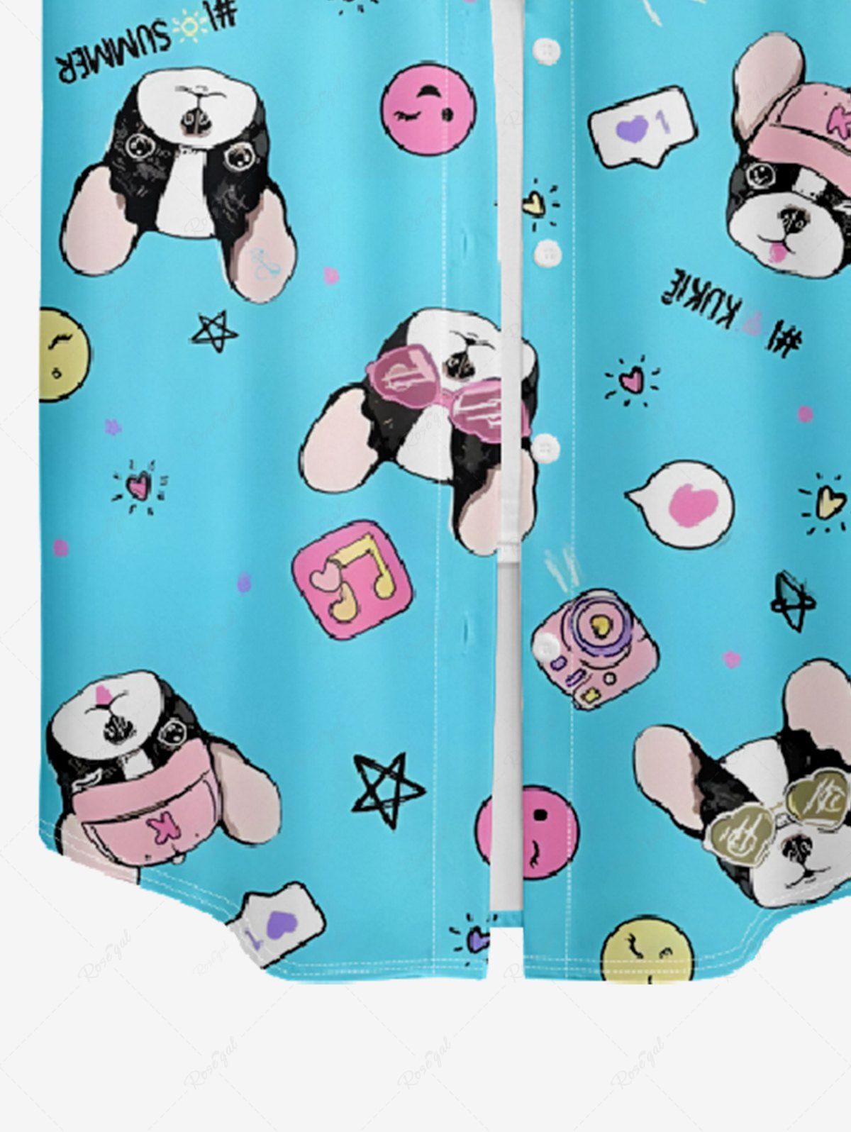 Smiley Face Cute Dog Star Music Symbol Printed Button Pocket Women Shirt