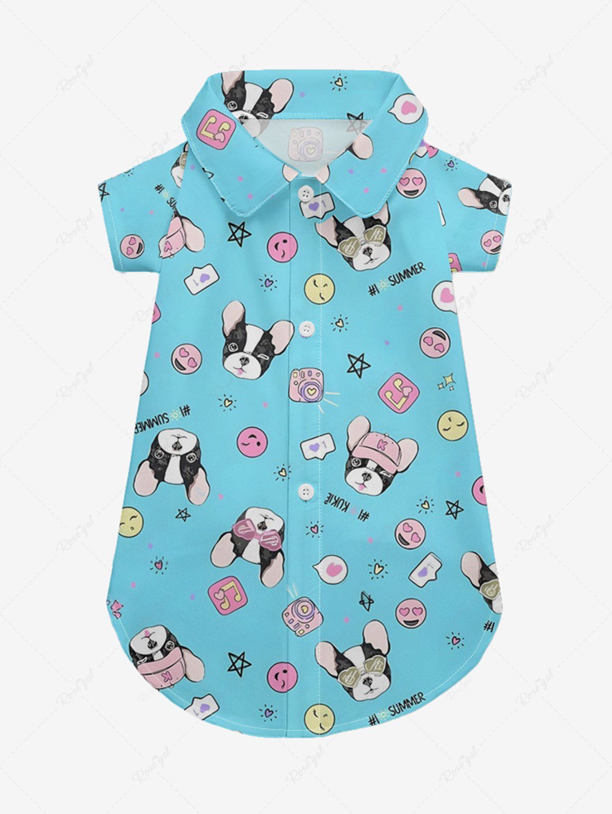 Pet's Smiley Face Cute Dog Star Music Symbol Printed Button Shirt
