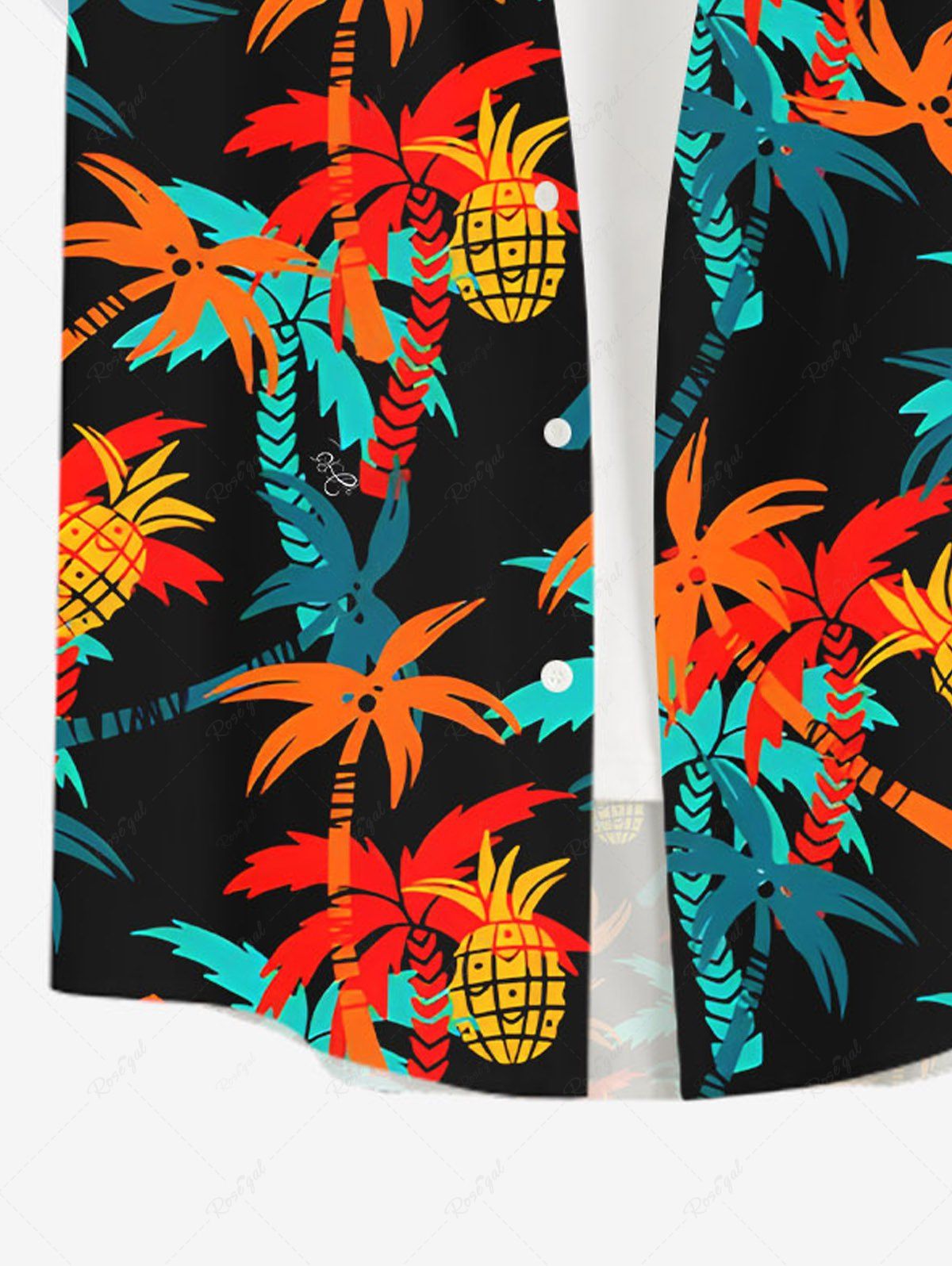 Plus Size Colorful Coconut Tree Pineapple Printed Buttons Pocket Hawaii Women Shirt