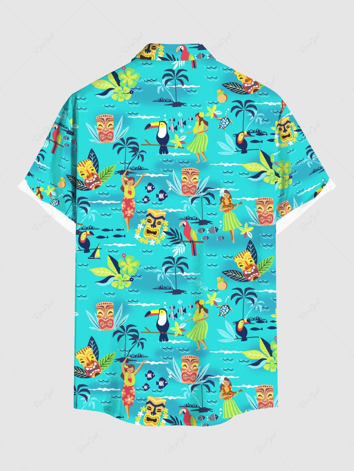 Coconut Tree Flowers Sea Waves Fish Bird Masks Print Hawaii Shirts Dog and Owner Matching Outfits
