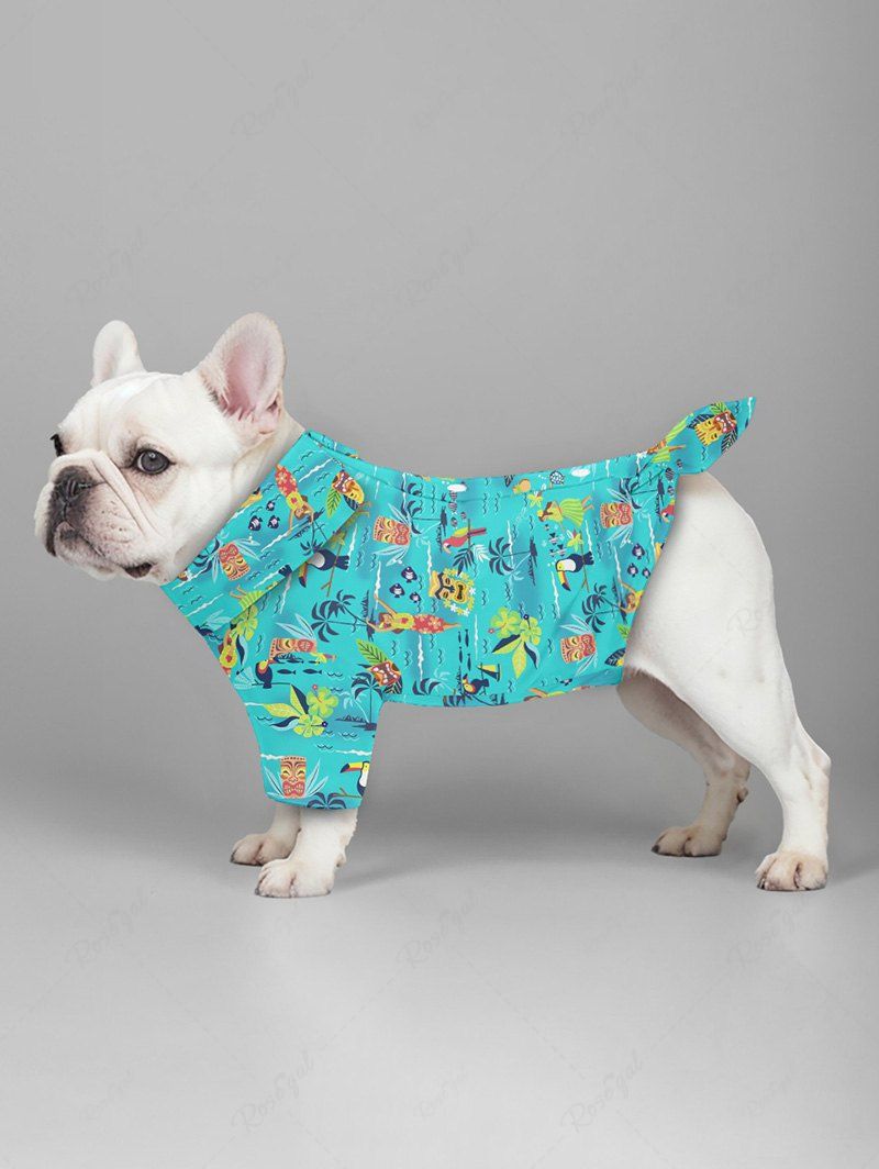 Pet's Coconut Tree Flowers Sea Waves Fish Bird Masks Printed Hawaii Shirt