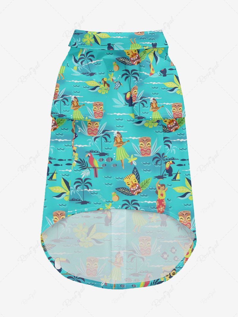 Pet's Coconut Tree Flowers Sea Waves Fish Bird Masks Printed Hawaii Shirt