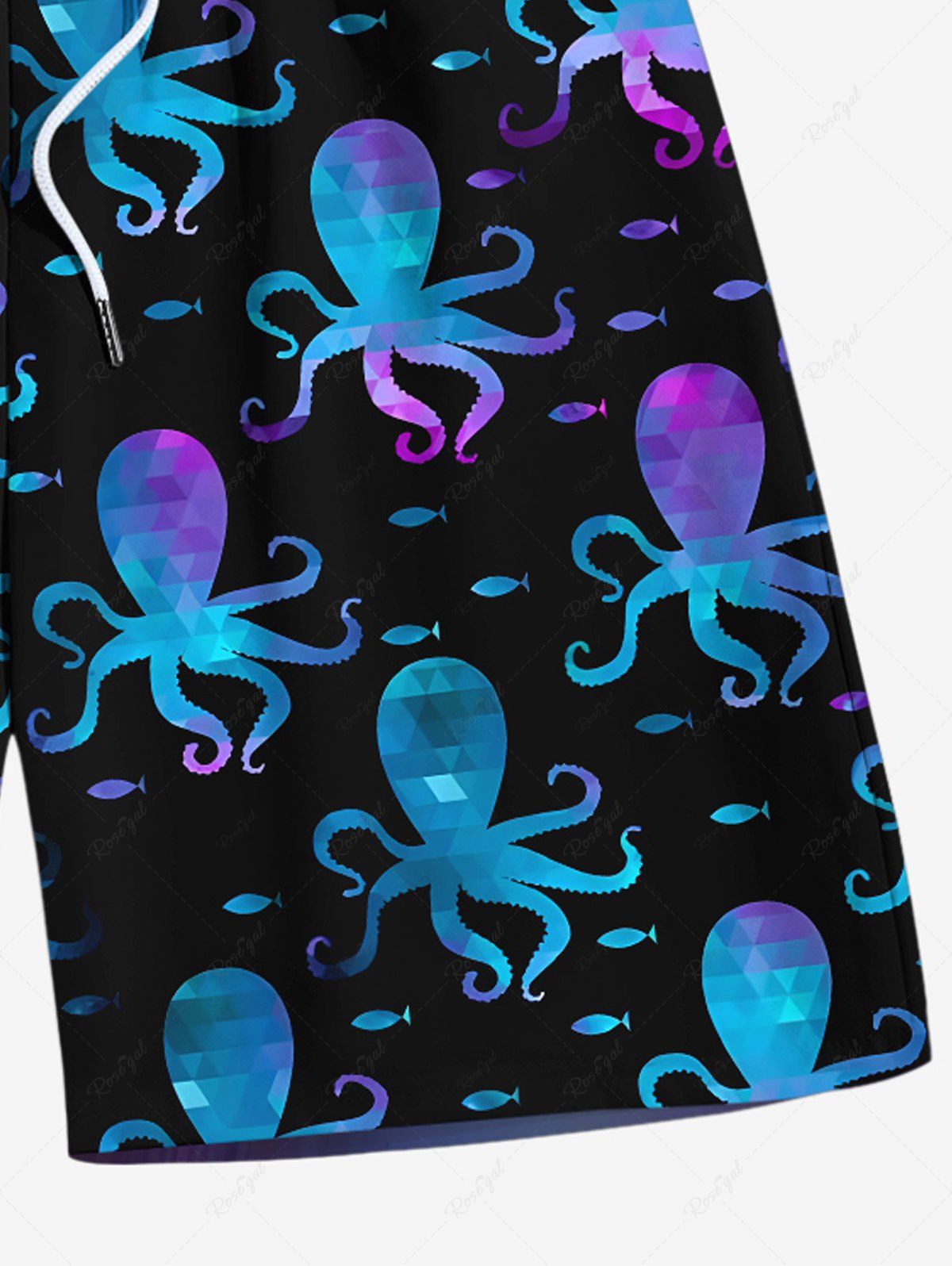 Plus Size Ombre Octopus Fish Printed Hawaii Drawstring Beach Shorts For Men
