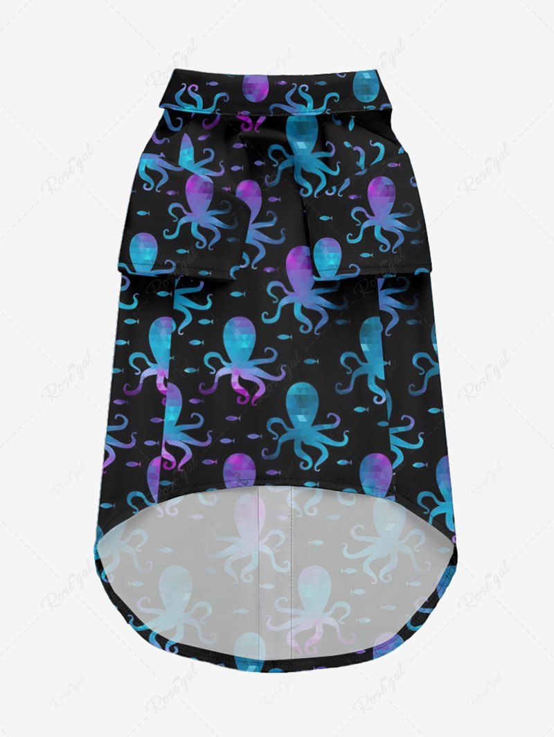 Pet's Ombre Octopus Fish Printed Hawaii Button Shirt