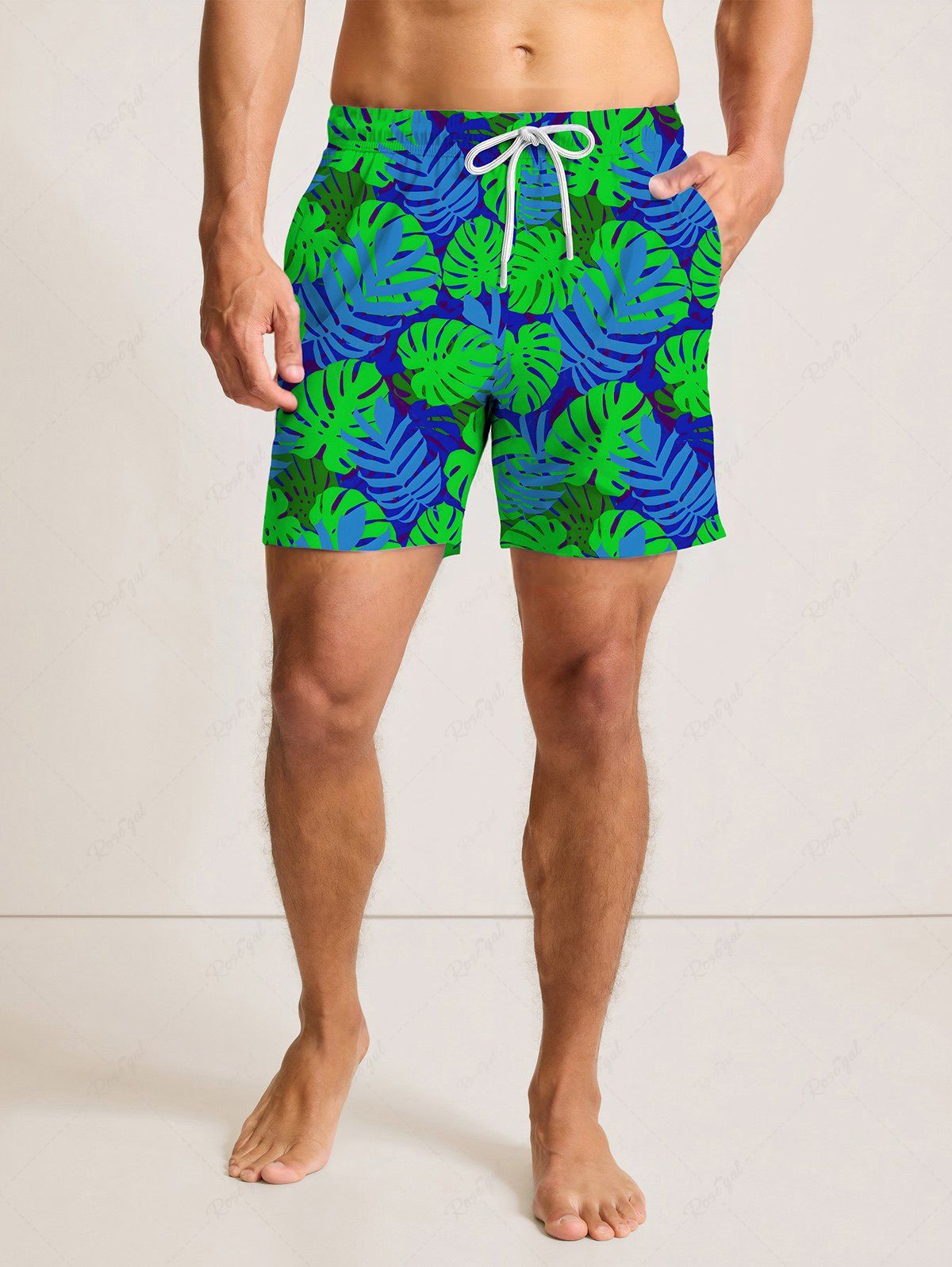 Plus Size Tropical Leaf Printed Hawaii Beach Shorts For Men