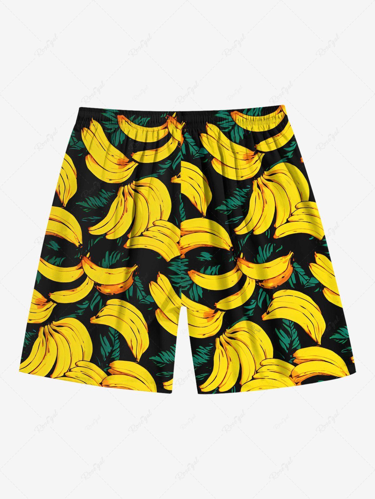 Plus Size Banana Tropical Leaves Printed Hawaii Drawstring Beach Shorts For Men
