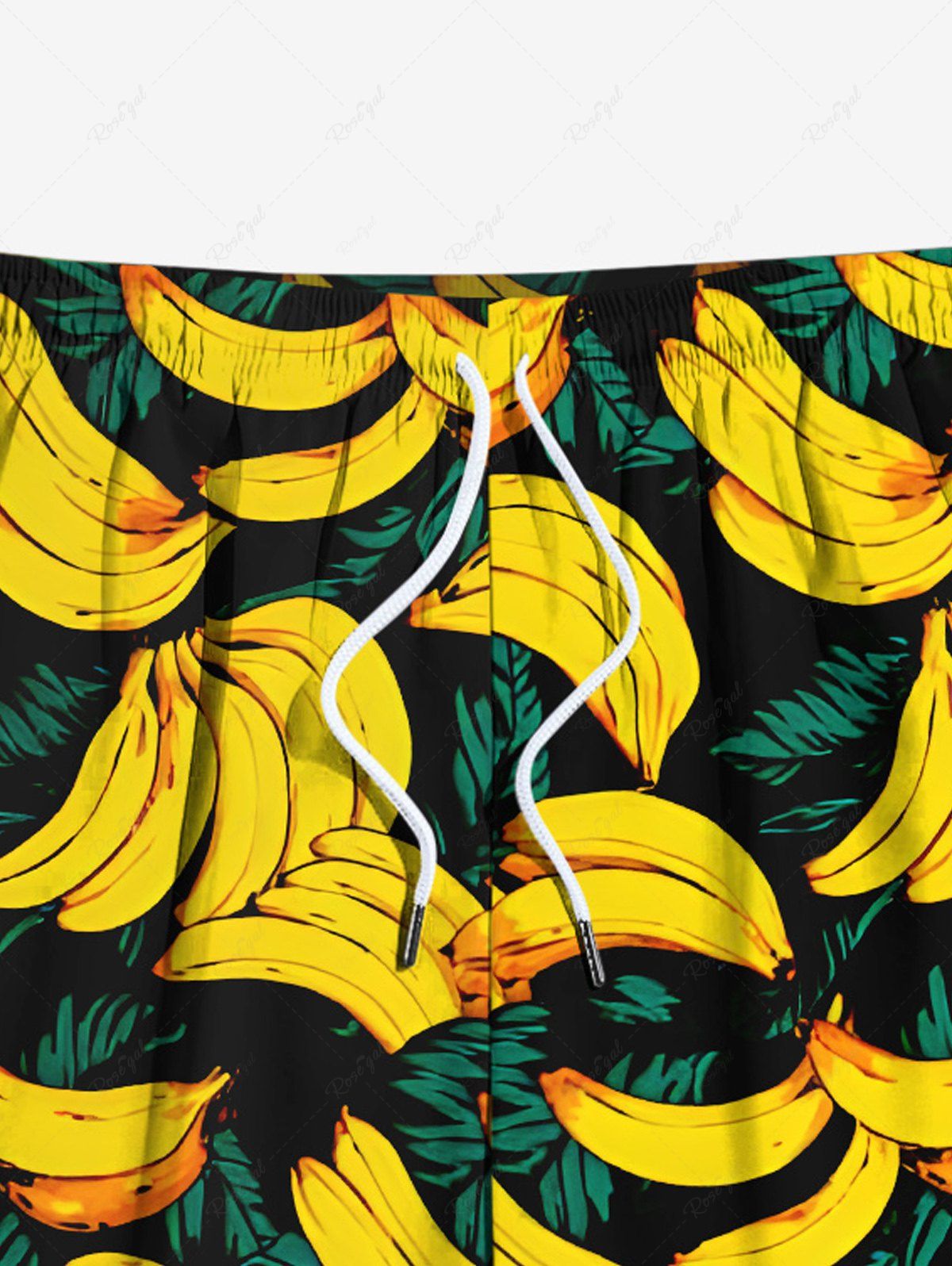 Plus Size Banana Tropical Leaves Printed Hawaii Drawstring Beach Shorts For Men