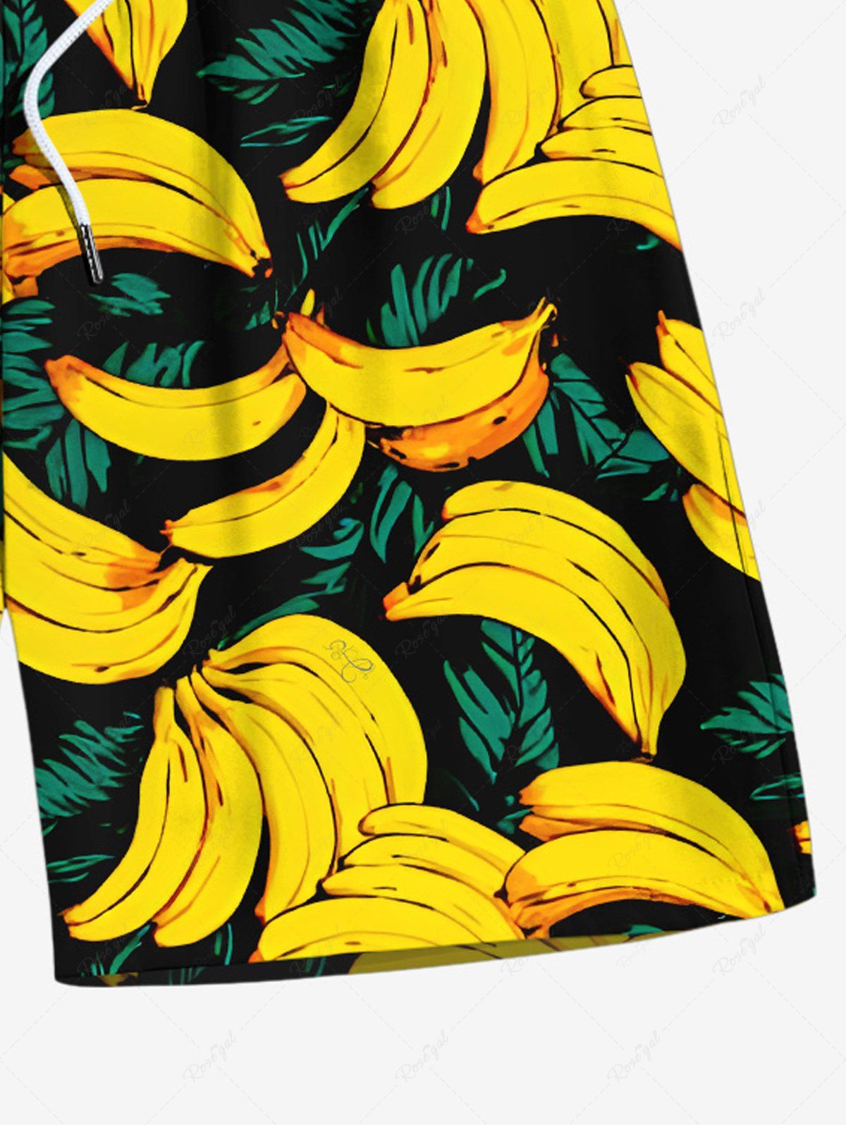 Plus Size Banana Tropical Leaves Printed Hawaii Drawstring Beach Shorts For Men