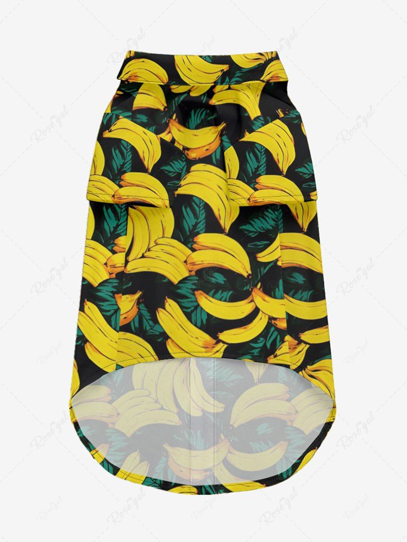 Pet's Banana Tropical Leaves Printed Hawaii Button Shirt
