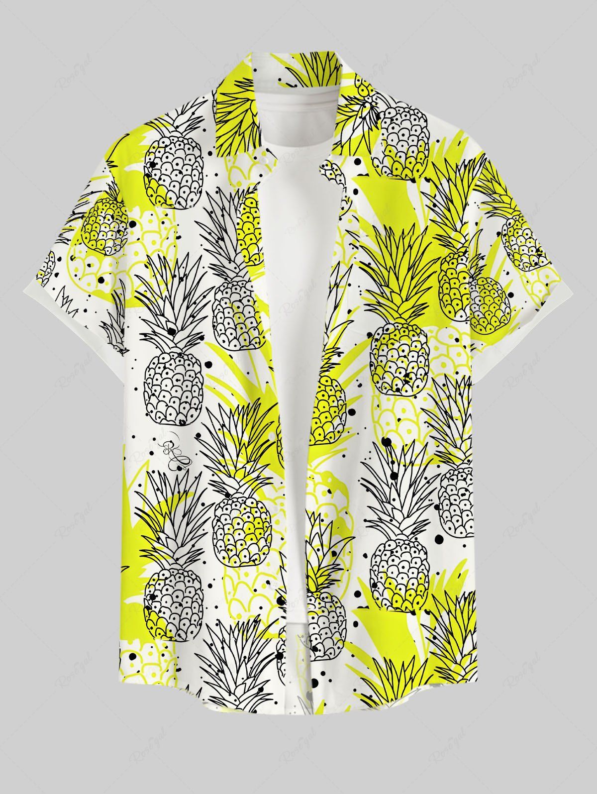 Plus Size Pineapple Paint Splatter Printed Buttons Pocket Hawaii Women Shirt