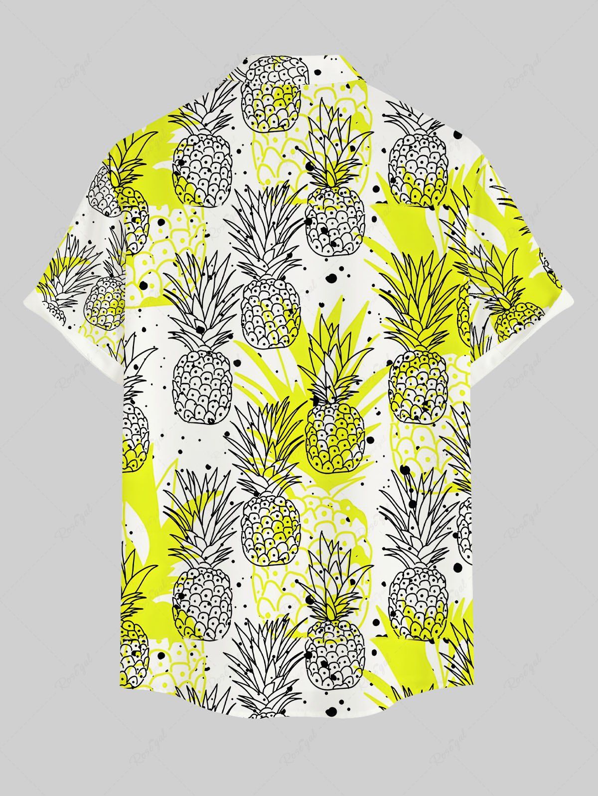 Plus Size Pineapple Paint Splatter Printed Buttons Pocket Hawaii Women Shirt