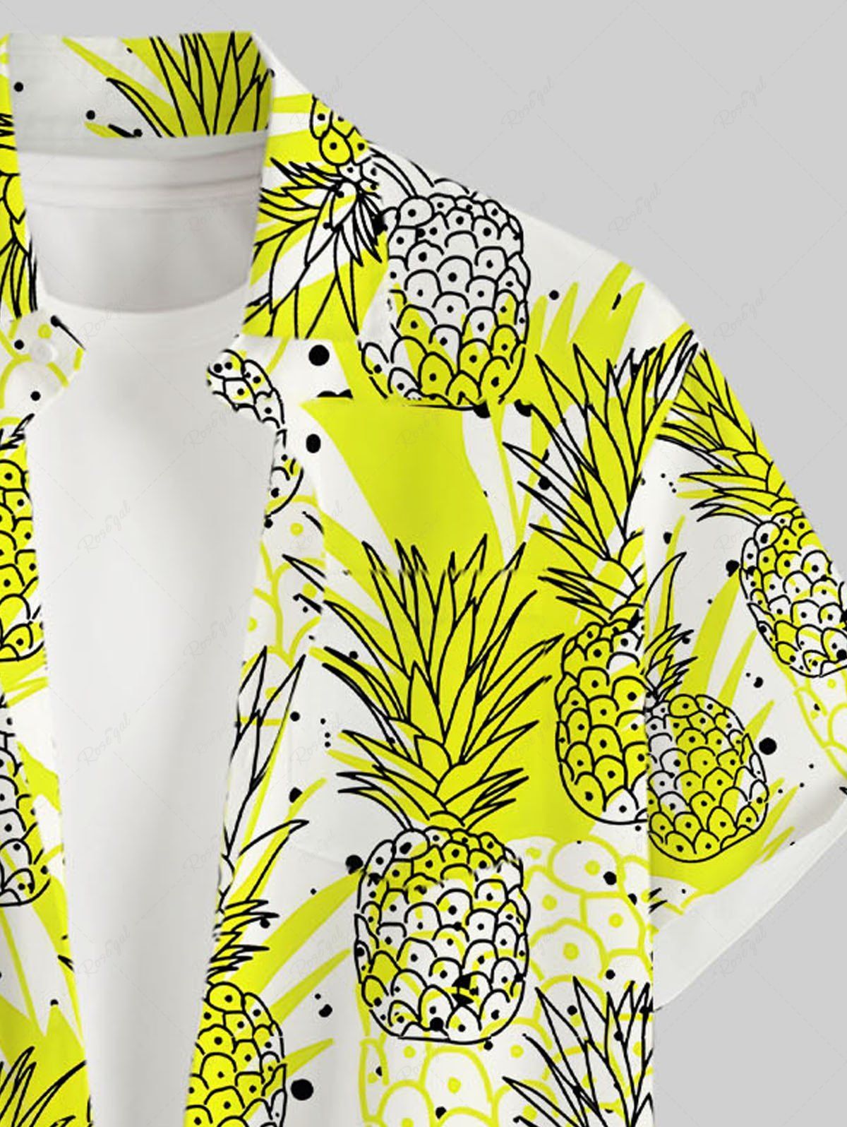 Plus Size Pineapple Paint Splatter Printed Buttons Pocket Hawaii Women Shirt