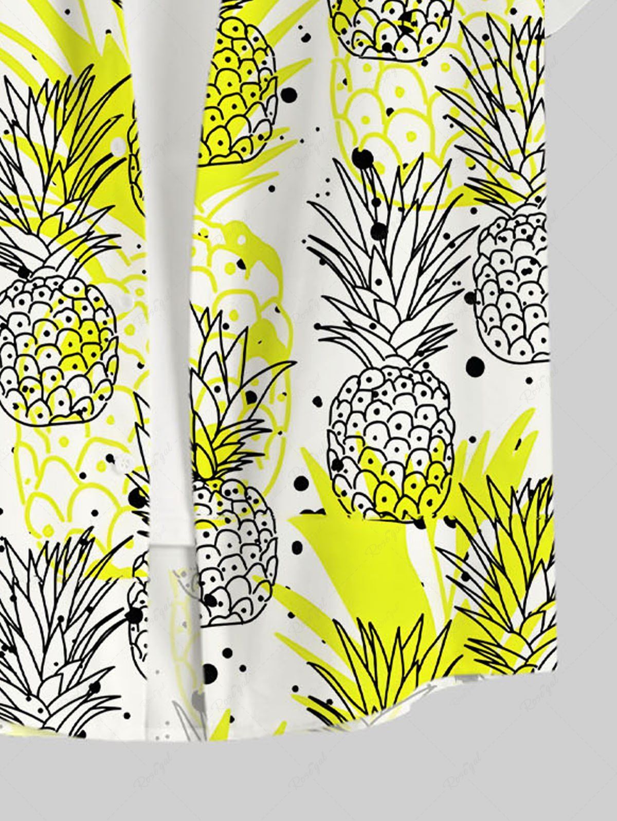 Plus Size Pineapple Paint Splatter Printed Buttons Pocket Hawaii Women Shirt
