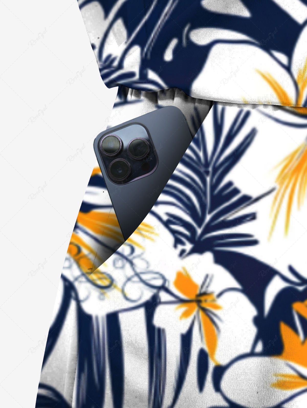 Plus Size Tropical Leaves Floral Printed Hawaii Drawstring Pocket Romper