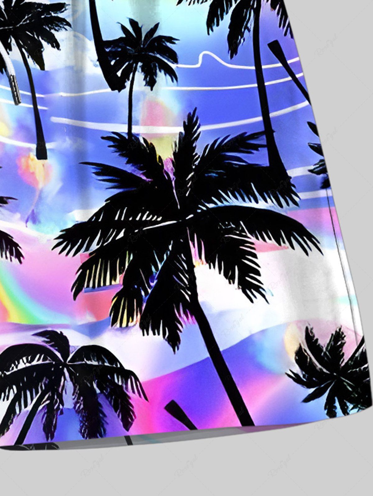 Plus Size Coconut Tree Ombre Light Wave Curve Printed Hawaii Drawstring Beach Shorts For Men