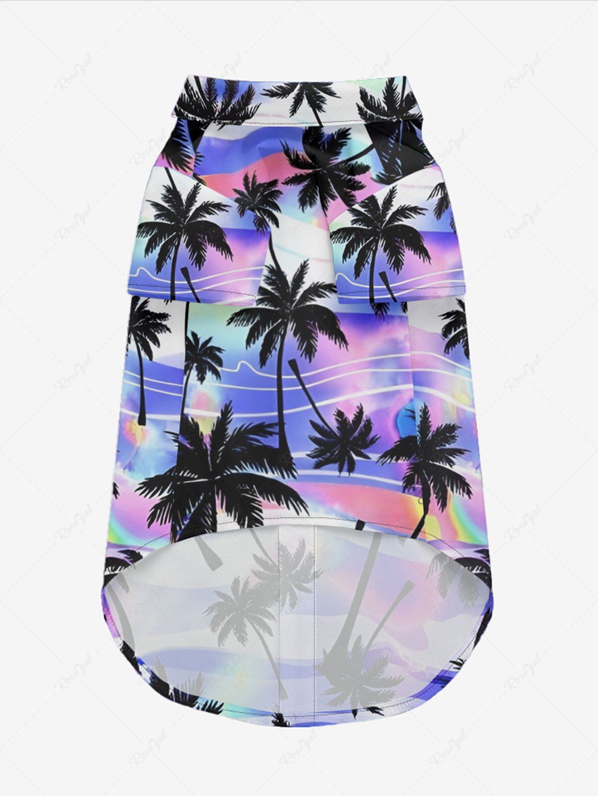 Pet's Coconut Tree Ombre Light Wave Curve Printed Hawaii Button Shirt