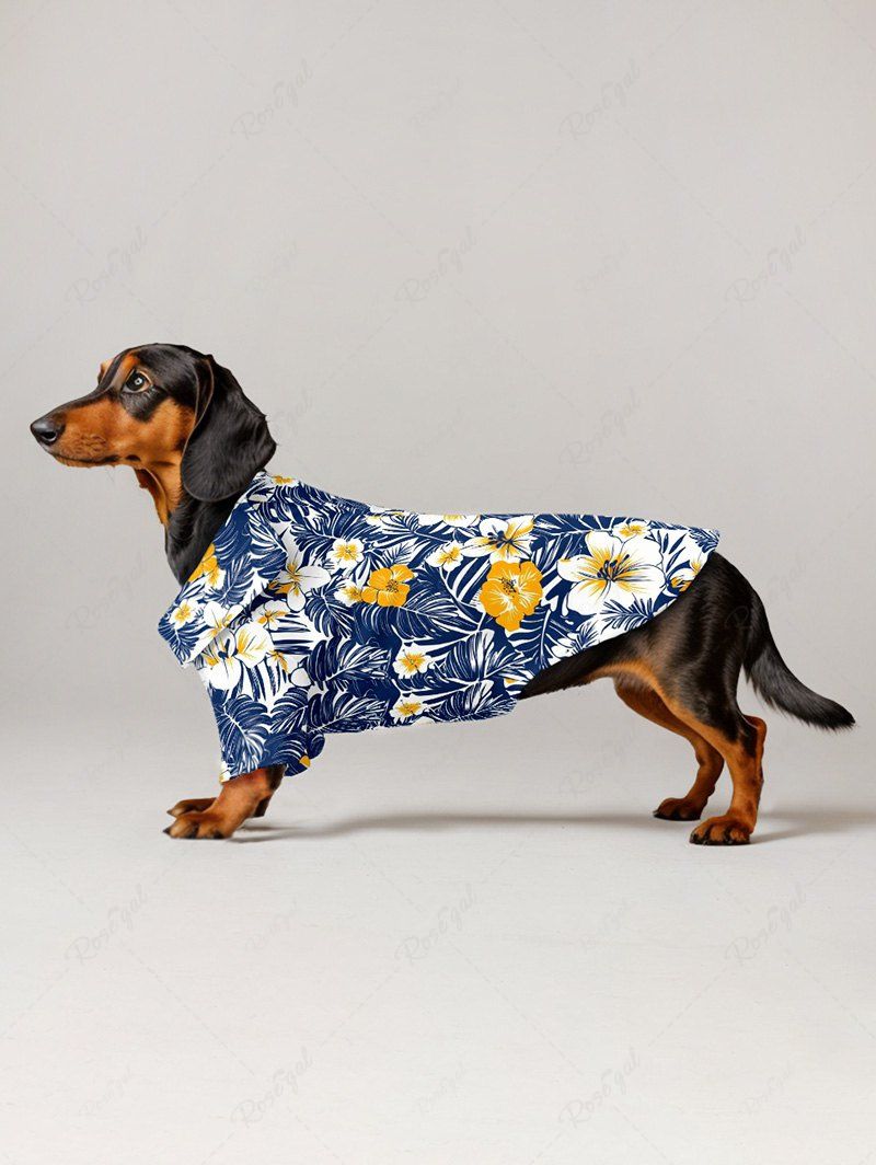 Pet's Tropical Leaves Hibiscus Floral Printed Hawaii Button Shirt
