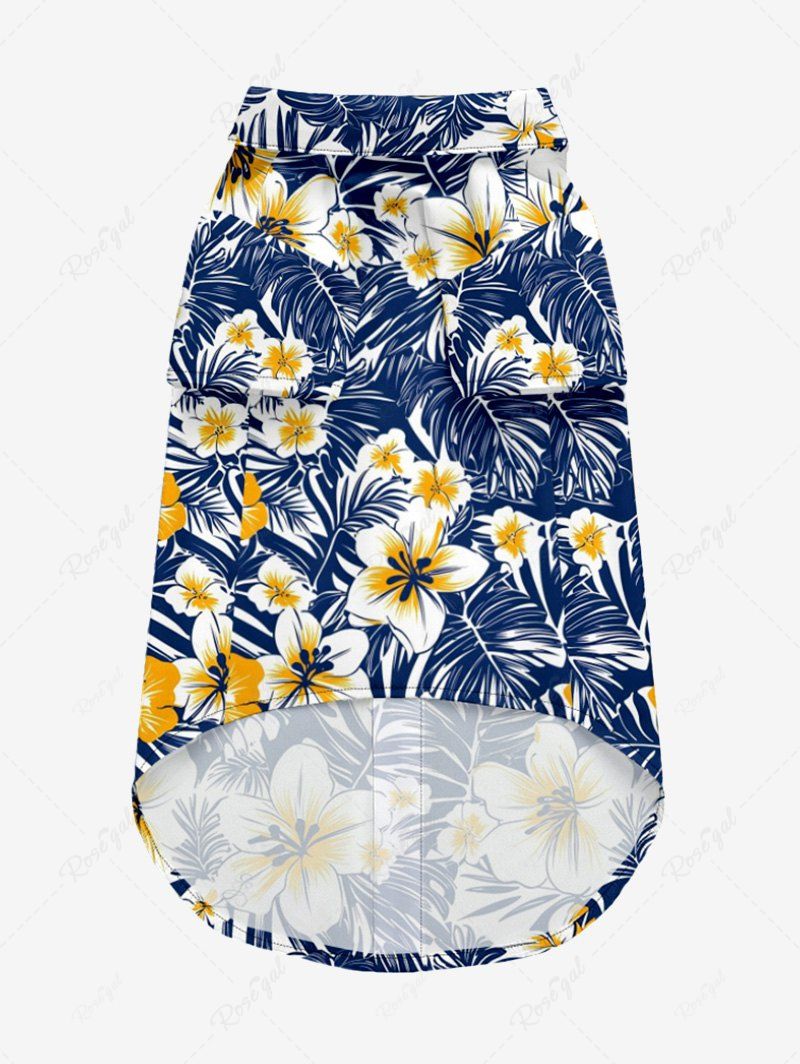 Pet's Tropical Leaves Hibiscus Floral Printed Hawaii Button Shirt