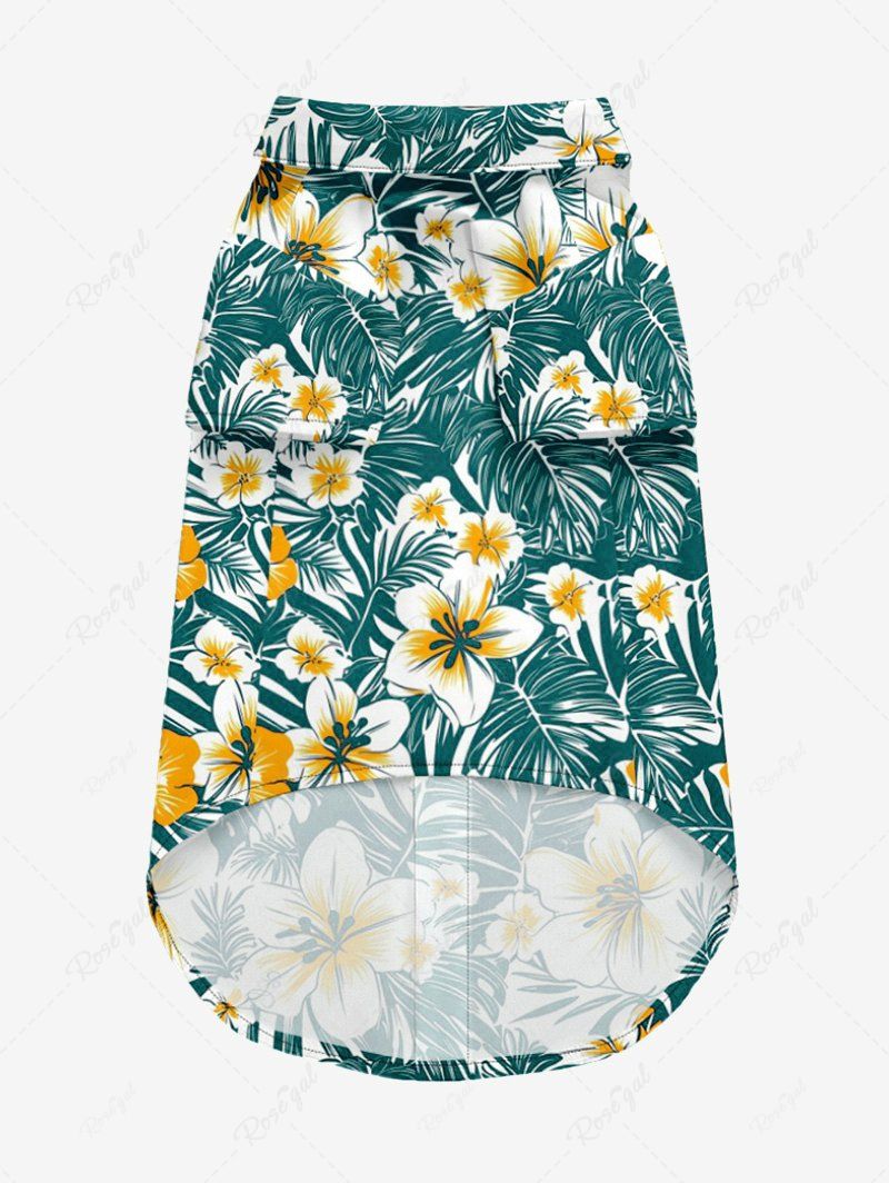 Pet's Tropical Leaves Hibiscus Floral Print Hawaii Button Shirt