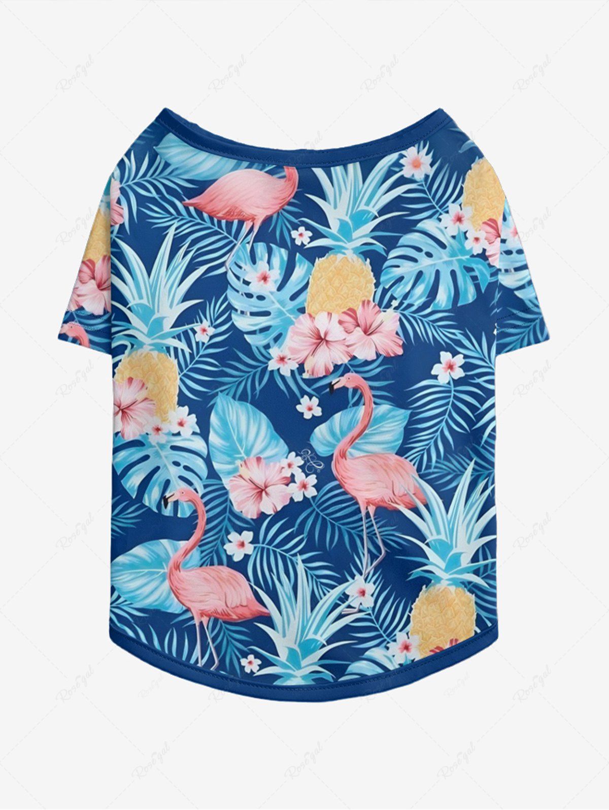 Pet's Flamingo Tropical Leaf Hbiscus Flower Printed Hawaii T-shirt