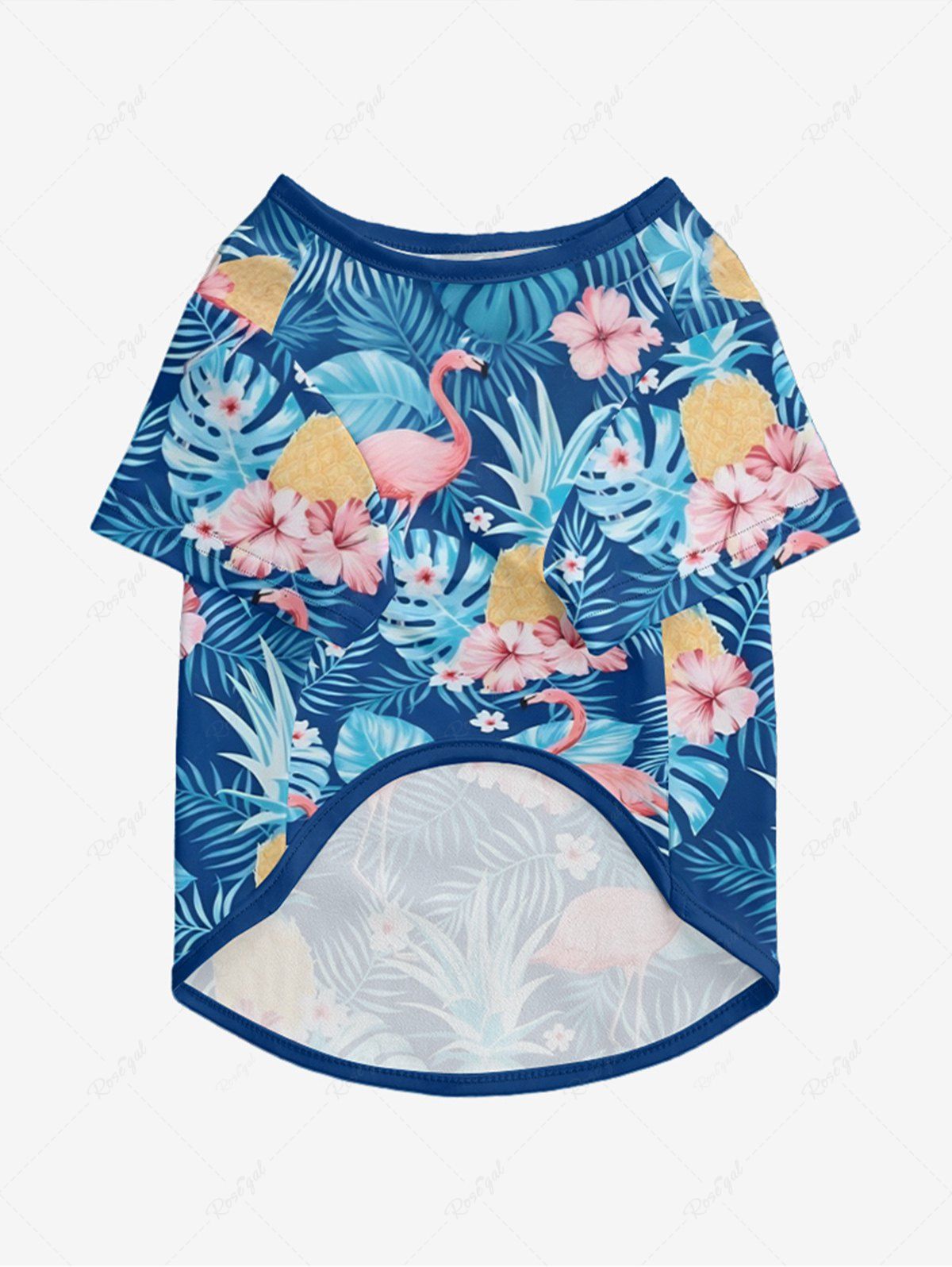 Pet's Flamingo Tropical Leaf Hbiscus Flower Printed Hawaii T-shirt