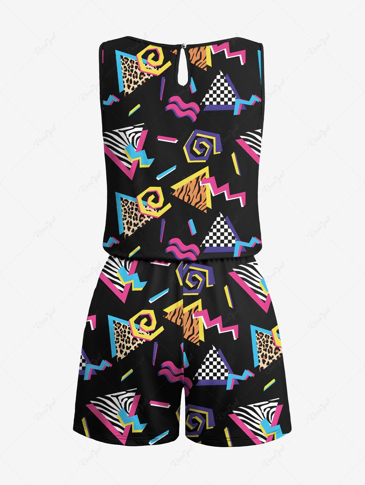 Plus Size Triangle Leopard Plaid 80s Retro Printed Romper