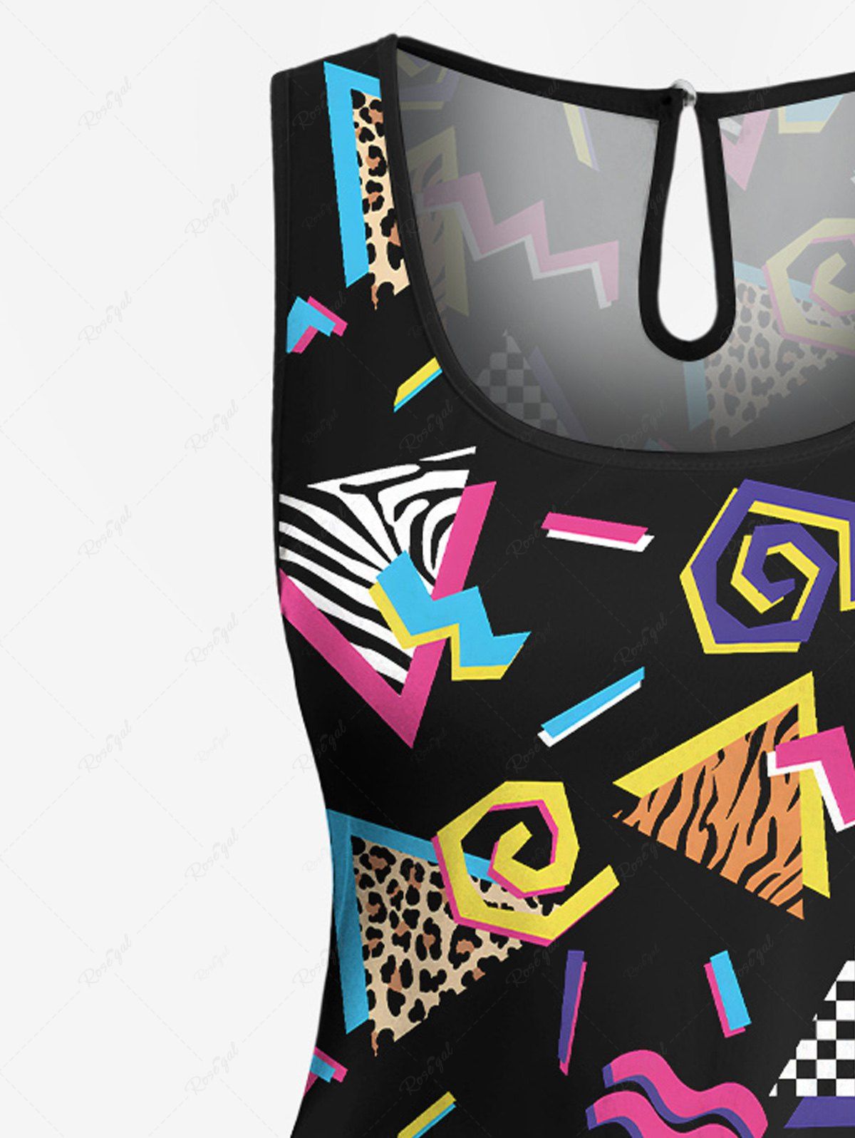 Plus Size Triangle Leopard Plaid 80s Retro Printed Romper