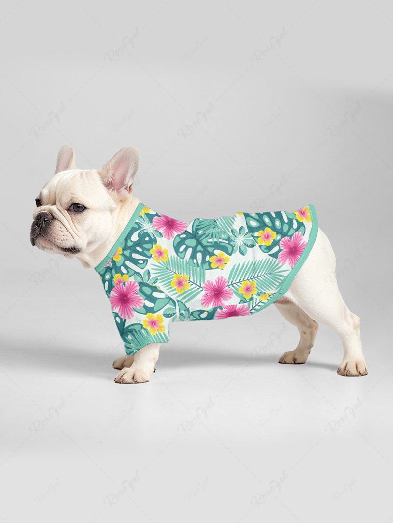 Pet's Tropical Leaf Hibiscus Flower Printed Cinched Hawaii T-shirt