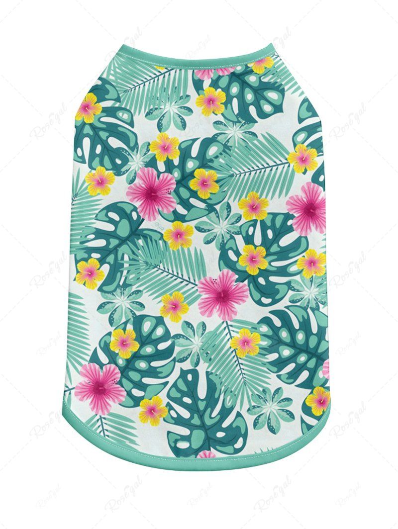 Pet's Tropical Leaf Flowers Printed Hawaii Tank Top