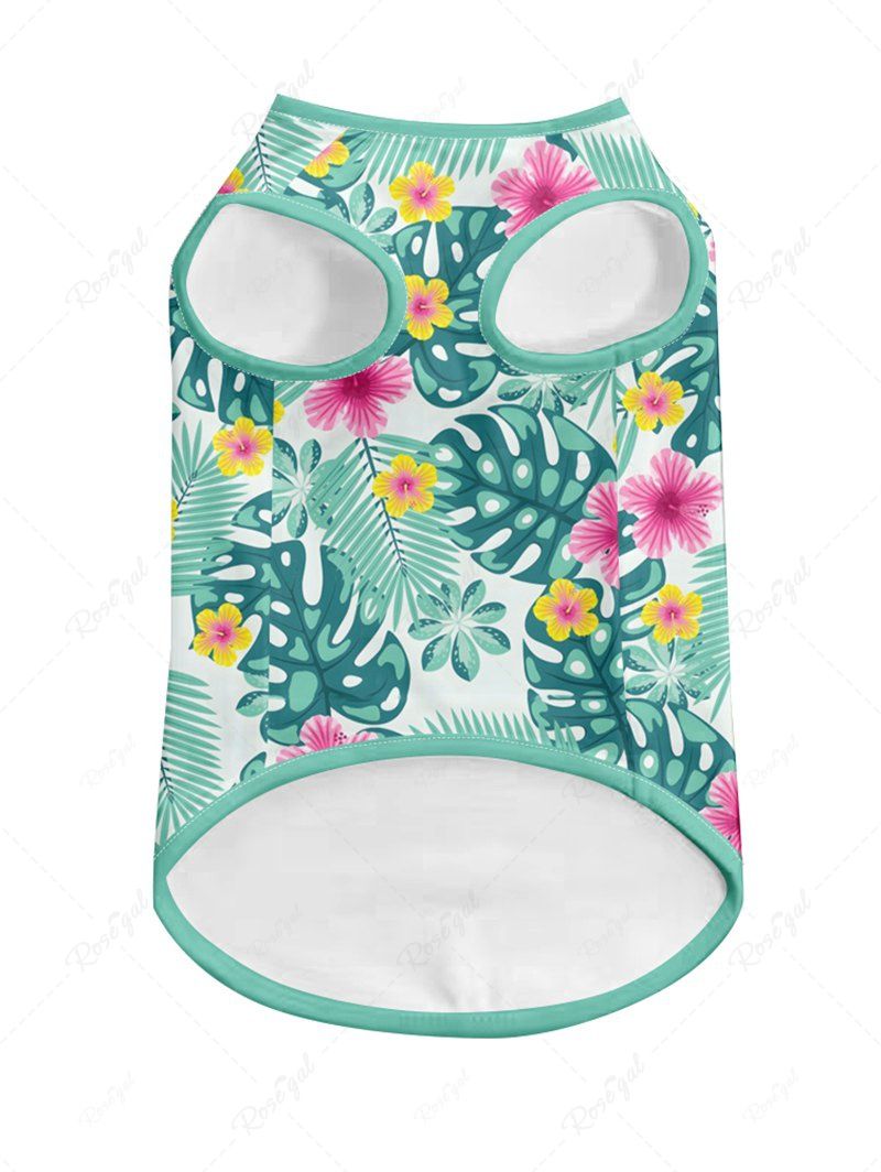 Pet's Tropical Leaf Flowers Printed Hawaii Tank Top