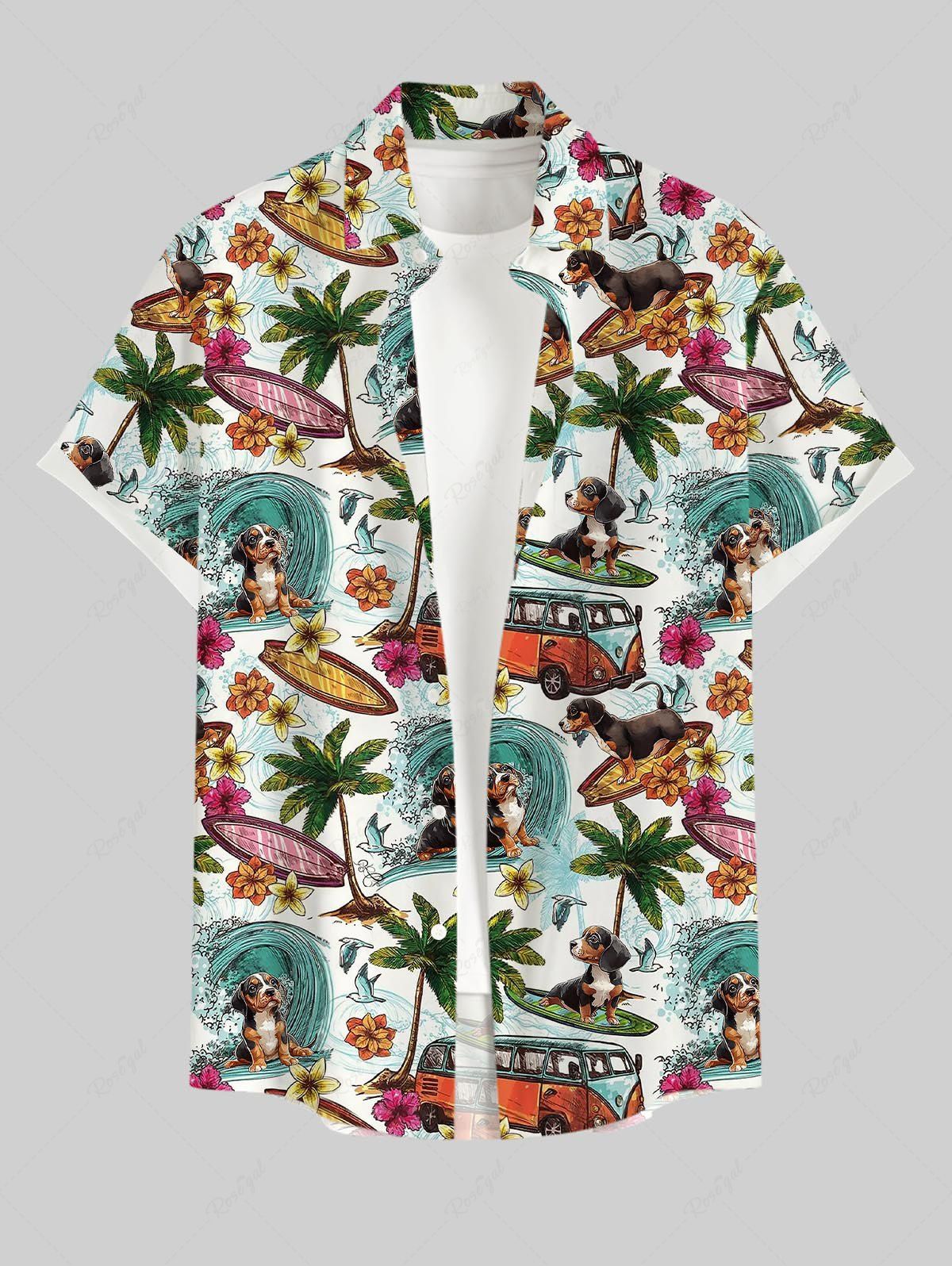 Sea Waves Coconut Tree Flowers Print Hawaii Shirt Dog And Owner Matching Outfits
