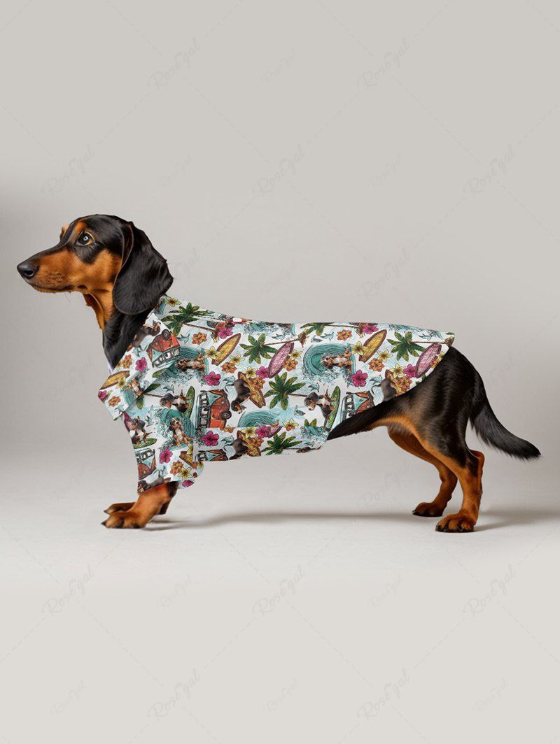 Pet's Sea Waves Coconut Tree Flowers Dog Bus Printed Hawaii Shirt