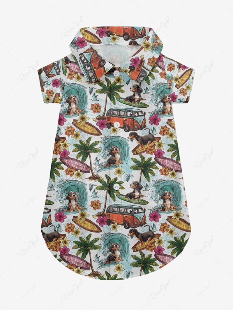 Sea Waves Coconut Tree Flowers Print Hawaii Shirt Dog And Owner Matching Outfits