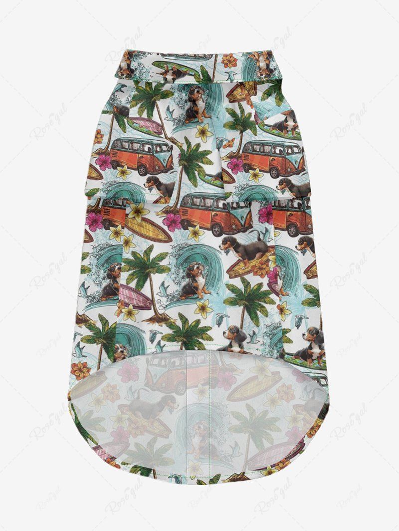 Pet's Sea Waves Coconut Tree Flowers Dog Bus Printed Hawaii Shirt