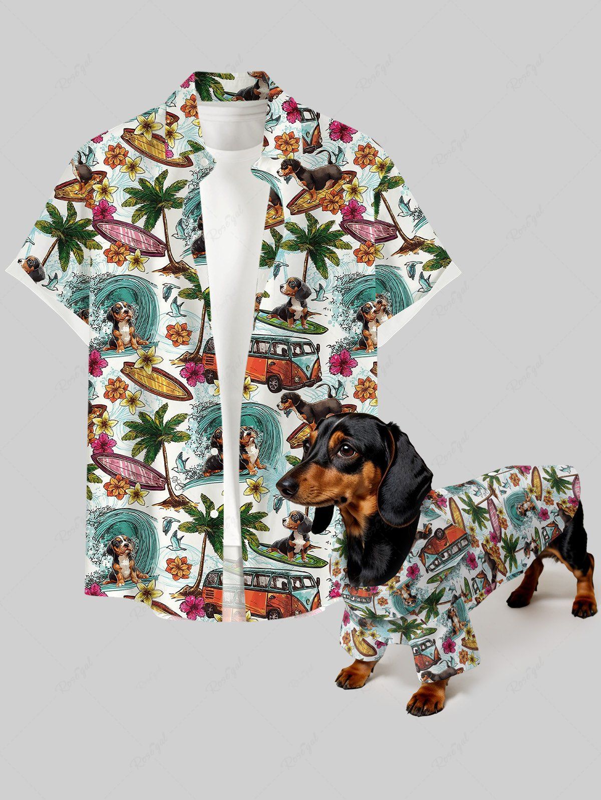 Sea Waves Coconut Tree Flowers Print Hawaii Shirt Dog And Owner Matching Outfits