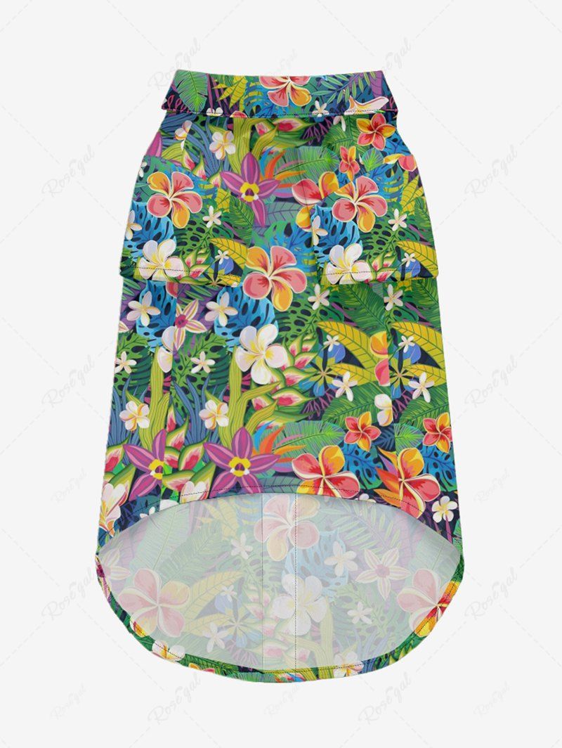 Pet's Tropical Leaf Hibiscus Flower Printed Hawaii Shirt