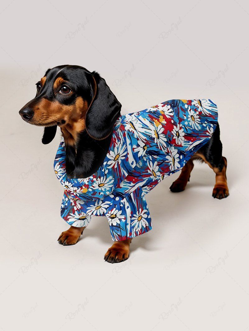 Oil Painting Daisy Flowers Print Hawaii Shirts Dog and Owner Matching Outfits