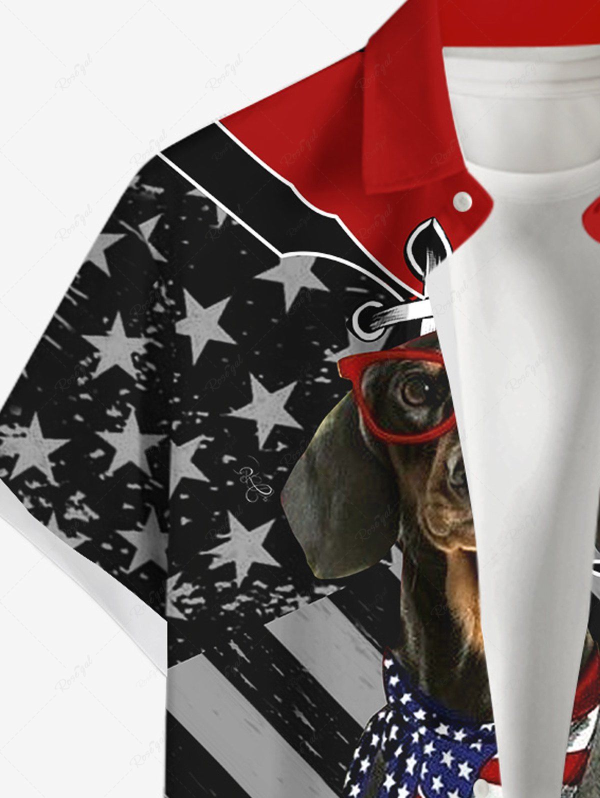 Plus Size Patriotic American Flag Dog 3D Lace Up Printed Button Pocket Shirt For Men