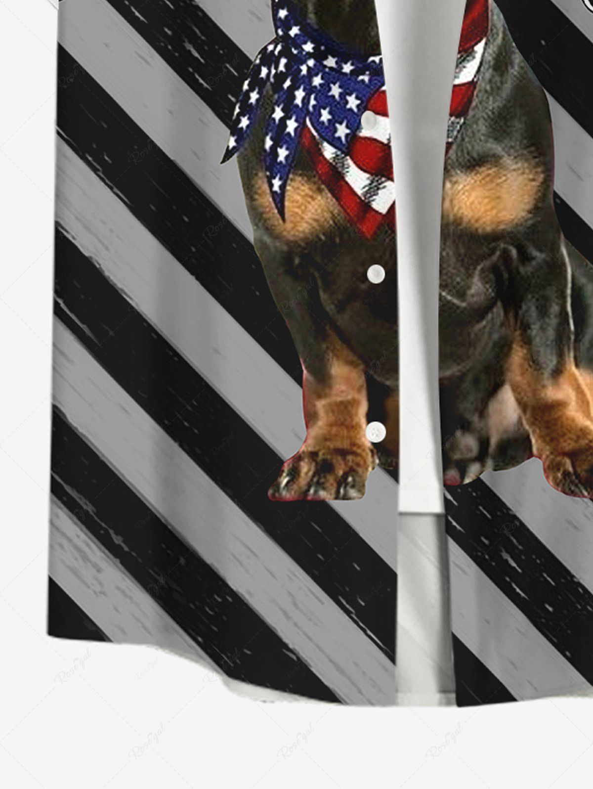 Plus Size Patriotic American Flag Dog 3D Lace Up Printed Button Pocket Shirt For Men