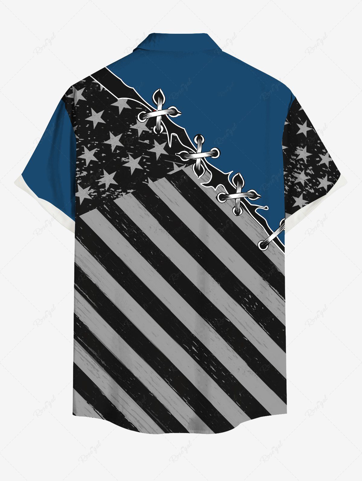 Plus Size Patriotic American Flag Dog 3D Lace Up Printed Button Pocket Shirt For Men