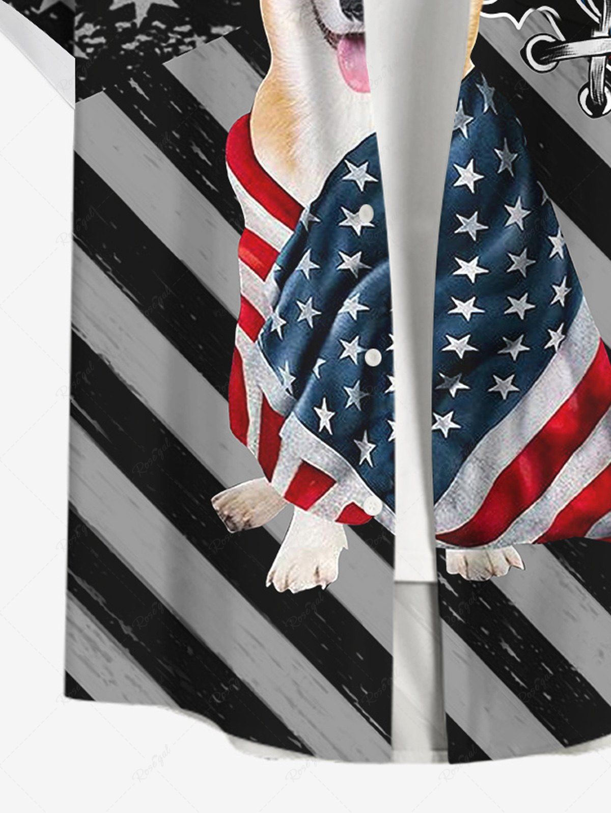 Plus Size Patriotic American Flag Dog 3D Lace Up Printed Button Pocket Shirt For Men