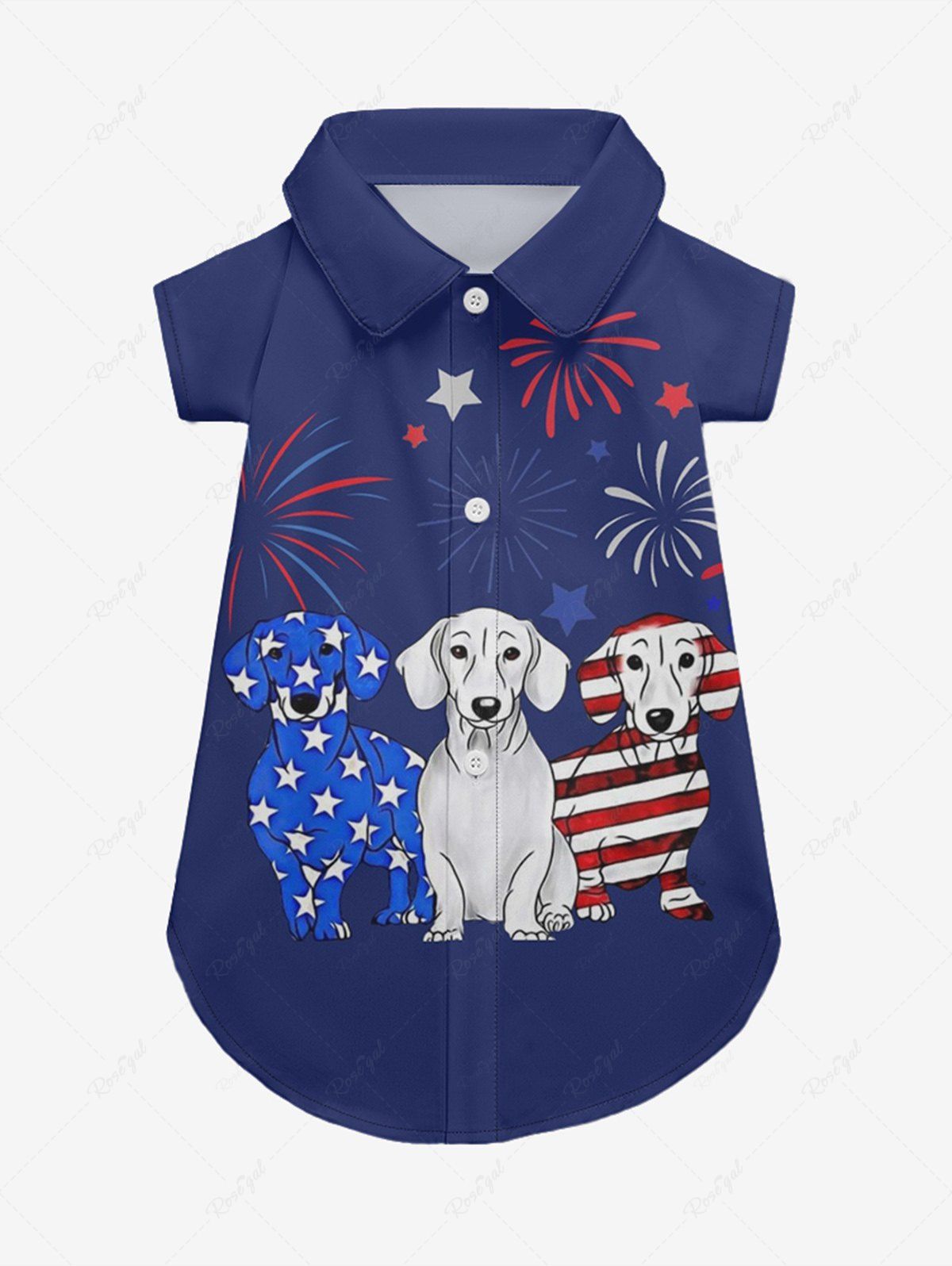 Patriotic American Flag Dog Fireworks Print Shirt Dog And Owner Matching Outfits