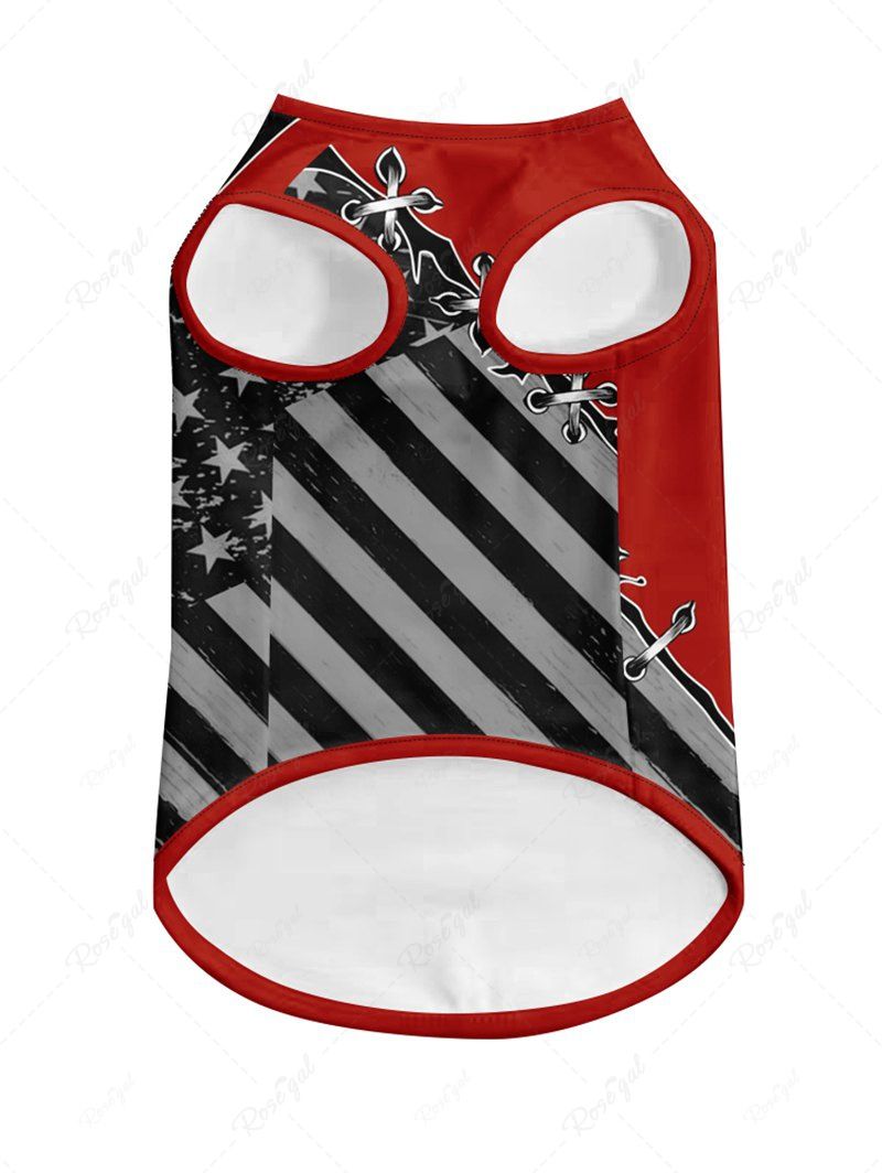 Pet's Patriotic American Flag Dog 3D Lace Up Printed Tank Top