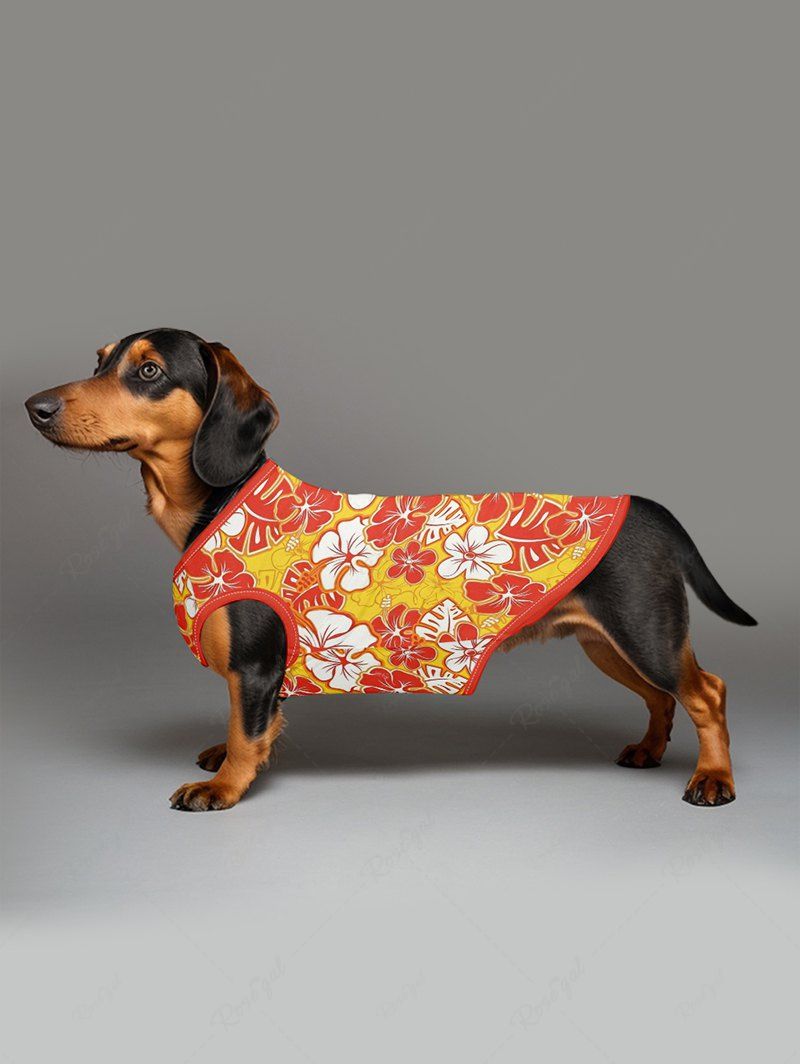 Pet's Tripical Leaf Hibiscus Flowers Printed Hawaii Tank Top