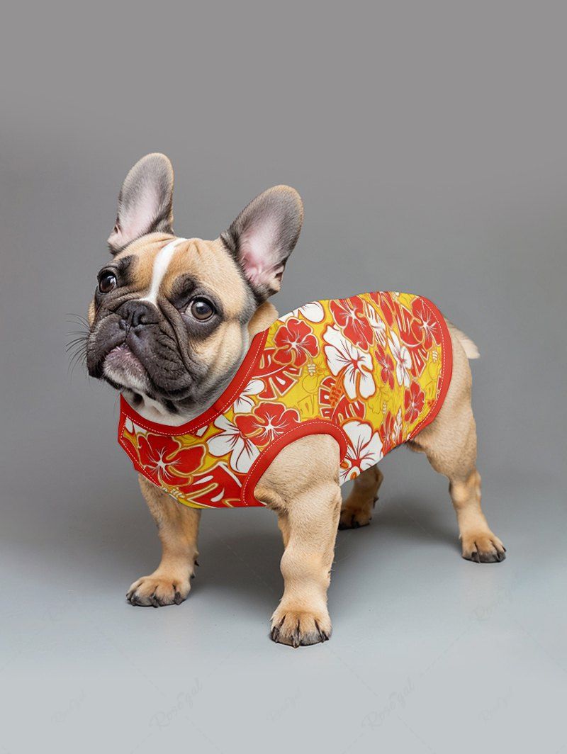 Pet's Tripical Leaf Hibiscus Flowers Printed Hawaii Tank Top